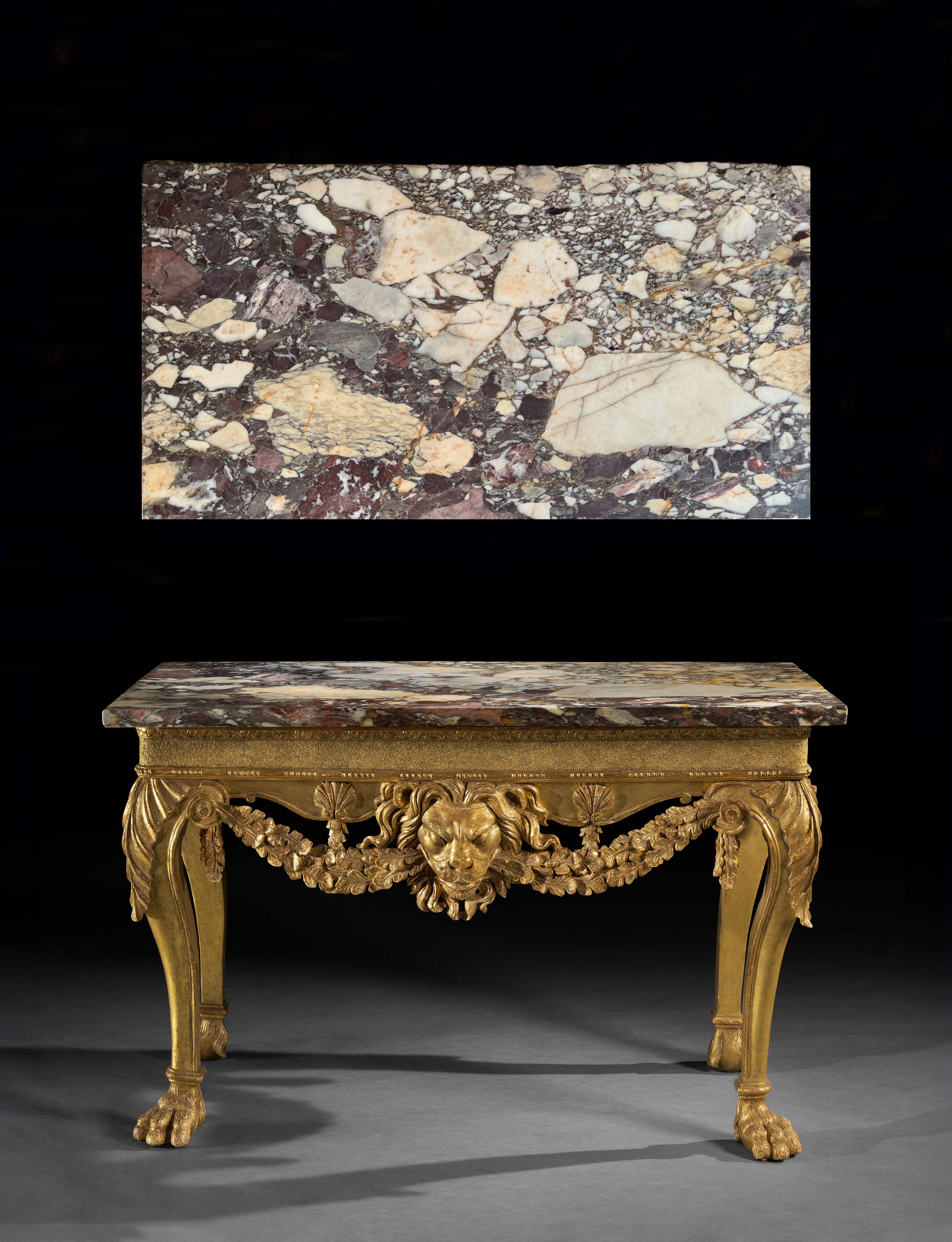 George II Period Giltwood Side Table with Breccia Marble Top